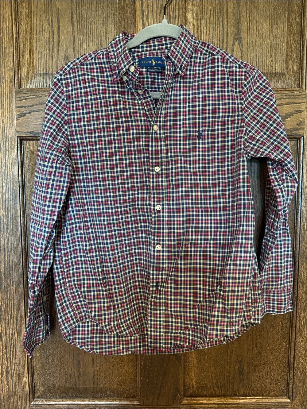 Ralph Lauren Red Navy White Plaid Button-Down Shirt Youth Large/Women XS Unisex